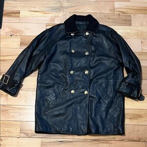 Classic Black Leather Double-Breasted Jacket-Genny Way made in Italy
